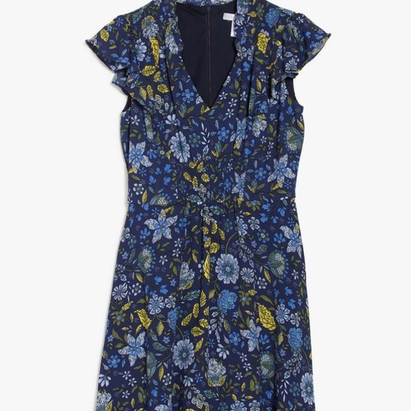 London Times V-Neck Smocked Flounce Dress (Size 2) - Picture 2 of 4